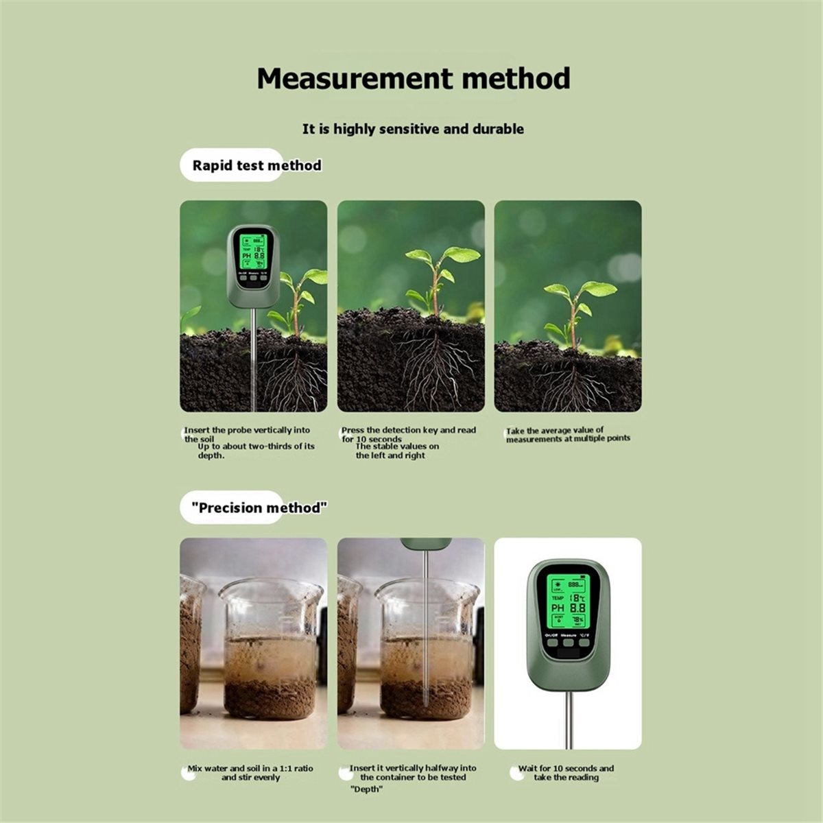 Soil Ph Meter - DT75BG Bodem PH-meter 4-in-1 Zonlicht Hygrometer