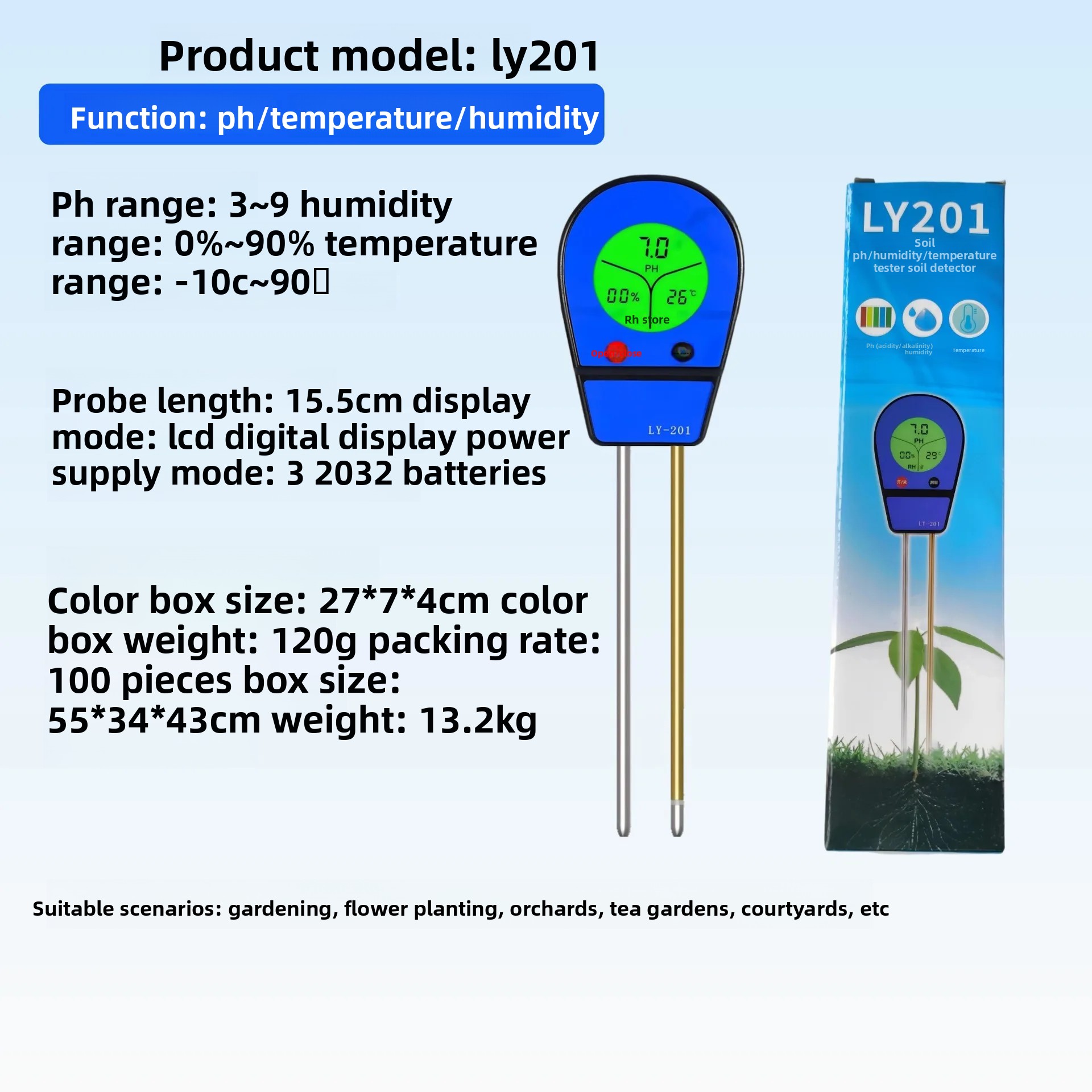 Soil Ph Meter - 4-in-1 Bodemvocht-pH-meter Voedingsstoffen Temperatuurtester voor Planten