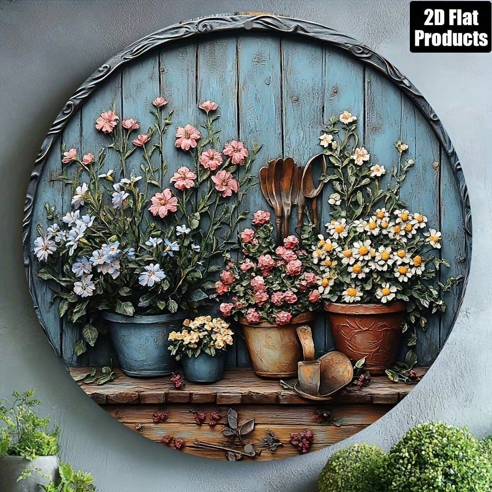 Gardening Tools Vintage - Vintage ronde aluminium wanddecoratie, rustieke 8x8