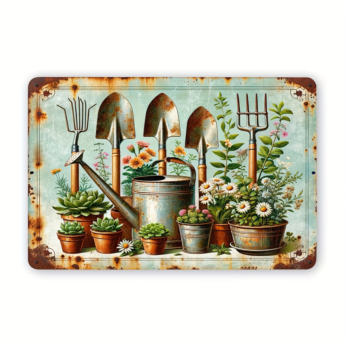 Gardening Tools Vintage - 2D-geprinte aluminium plaat - Thema vintage
